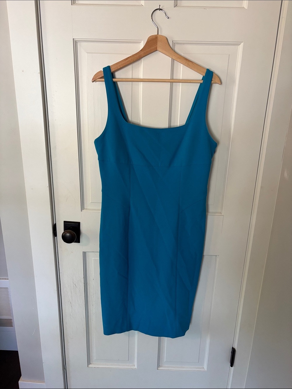 Diane Von Furstenberg Teal Square Neck Midi Sheath Dress